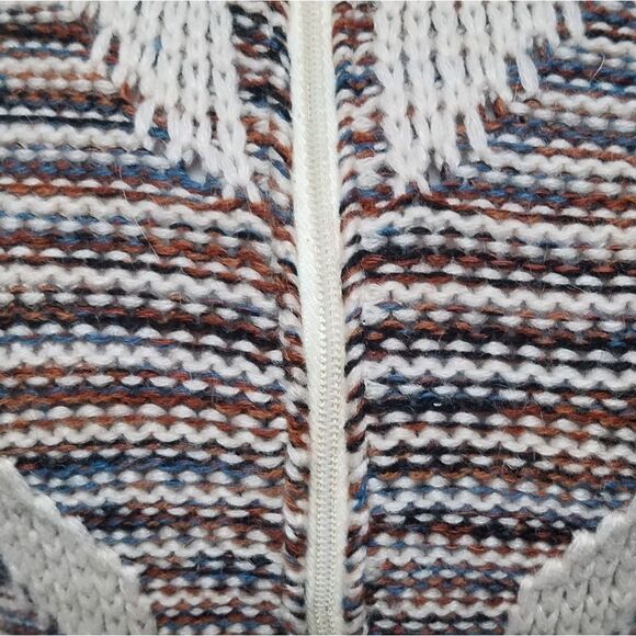 VINTAGE 70s Wool Blend Zip-Up Striped Cardigan S - Picture 5 of 8